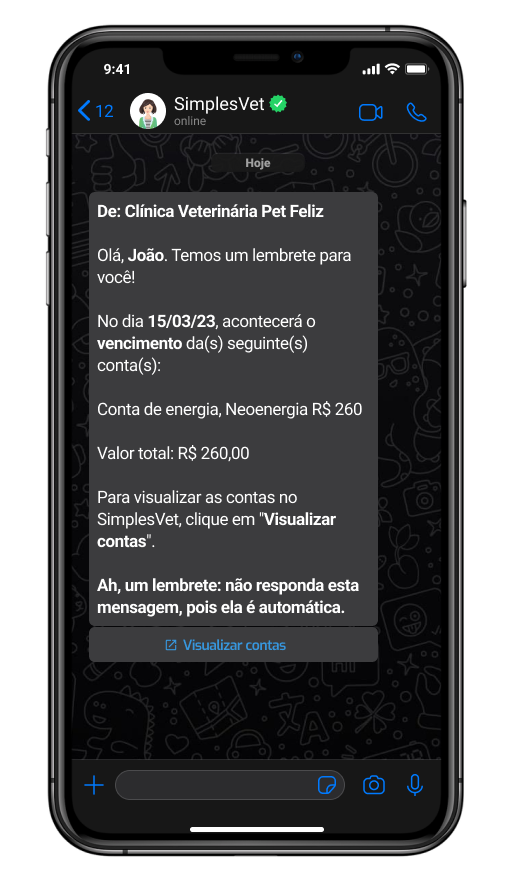 Mockup de celular com mensagem automática enviado por WhatsApp