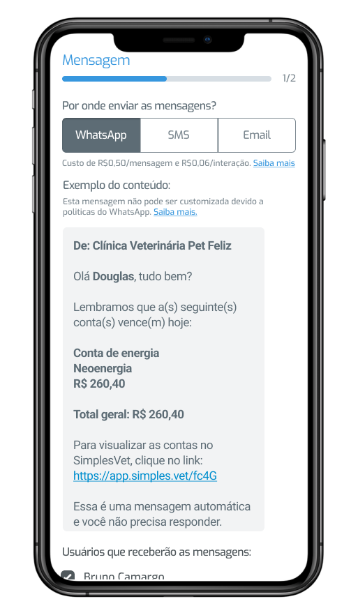 Celular aberto na tela de mensagens automáticas, mostrando a configuração de uma mensagem
